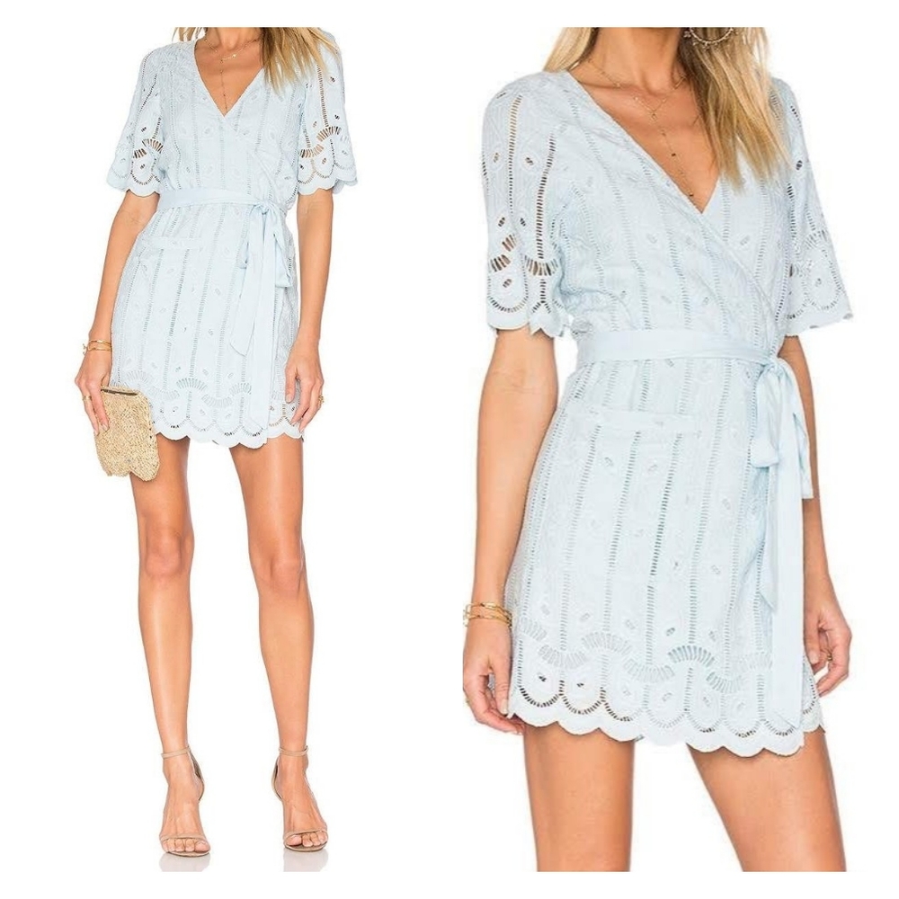 Tularosa 'Rocky' Eyelet Wrap Dress in Baby Blue Size XS